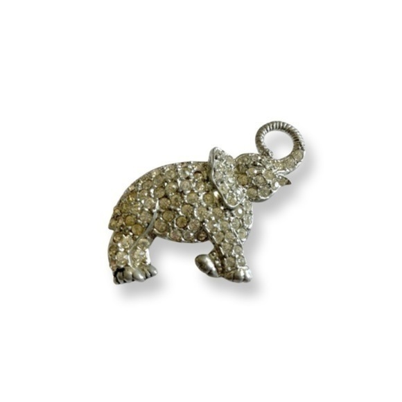 Antique Vintage Pave Rhinestone Art Deco / Nouveau Elephant Pot Metal B… - Picture 1 of 6